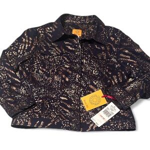 Stylish Navy and Rose Gold/Animal Print Patterned Jacket - NWT